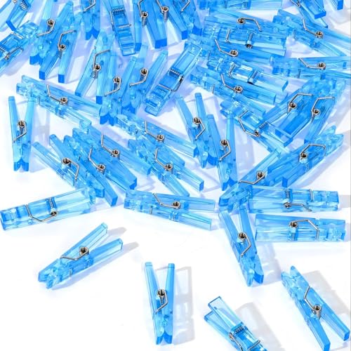 60Pcs Mini Clothespins for Baby Shower Games, Blue Clothes Pins 1.4 Inch - color: Blue Transparent