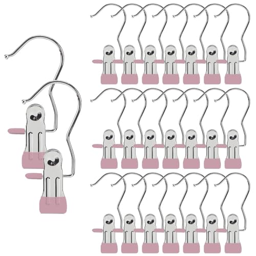 Hangers Clips,Stainless Multi Function Clip Hooks,Laundry Hanging Hooks Clips,Closet Hangers,Boot Clips， Hats Clips,Socks Clips,Pants Clips, Bras Clips (30, Pink) - color: Pink