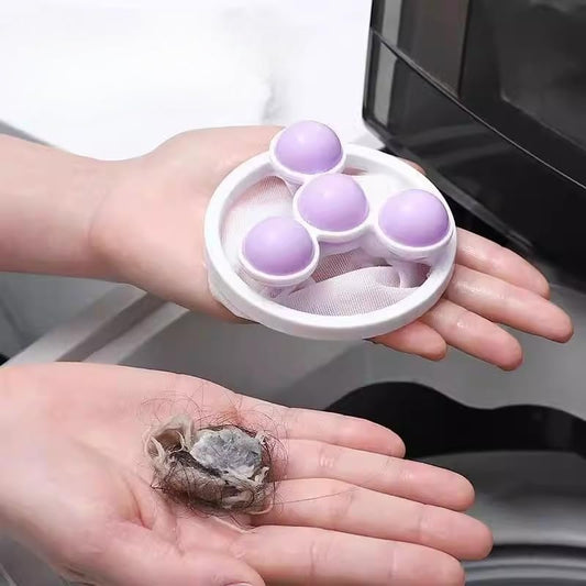 2Pcs Washing Machine Hair Filter Floating Pet Fur Lint Hair Removal Catcher Reusable Mesh Dirty Collection Pouch Cleaning Balls (Purple) - color: Purple