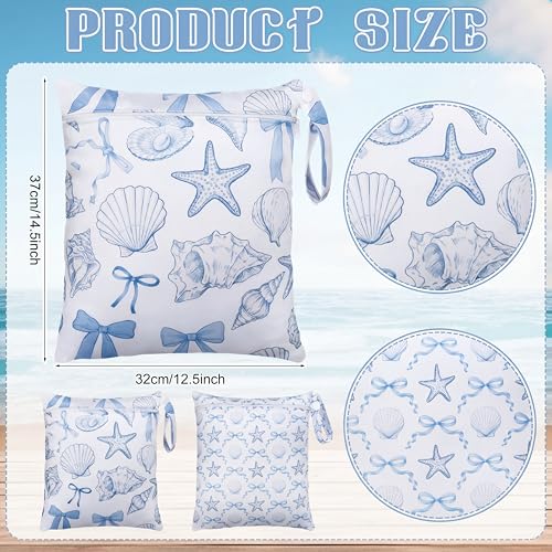 Sanwuta 2 Pack Wet Dry Bags Waterproof Wet Bag, Sea Shells, Blue and White - color: Blue and White, style: Sea Shells