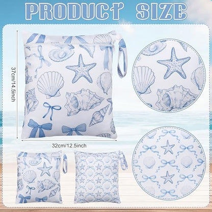 Sanwuta 2 Pack Wet Dry Bags Waterproof Wet Bag, Sea Shells, Blue and White - color: Blue and White, style: Sea Shells