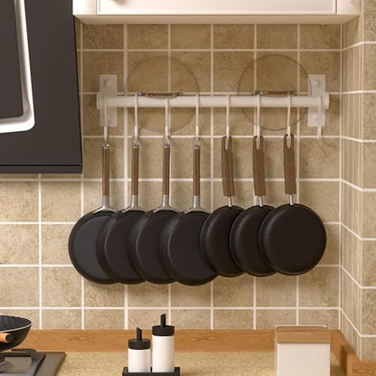 Dseap Kitchen Utensil Holder Hanger, Pot and Pan Rack Wall Mounted, Kitchen Rail with 8 Hooks for Hanging Cooking Utensils, Mugs, Spoons, Wall Mounted, White - color: White