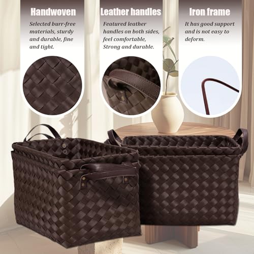 Handwoven Clothes Basket Laundry Hampers Large Wicker Storage Baskets for Shelves Blankets Closet Storage Bins Car Bedroom Bathroom Organizers and Storage Bath (Pack of 4, Espresso color) - color: Espresso color*4