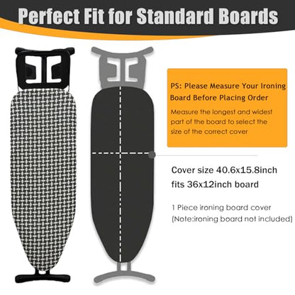 Ironing Board Cover and Pad,12x36In Sewn-in Thick Feltpads - color: 12x36in-white Diamond Grid