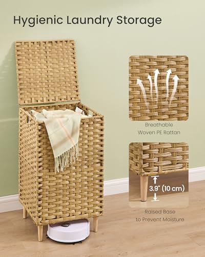 SONGMICS Laundry Hamper with Lid, PE Rattan, 25 Gallons (95 L) - color: Goose Yellow, size: 95 L (1 Basket）