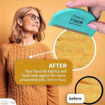 Multi-Fabric Sweater Comb for Pills and Fuzz - Manual Fabric Defuzzer Wool Lint Shaver Comb Scraper for Clothing, Sheets and Furniture by Wardrobe Hackers - color: Turquoise (Pack of 1)