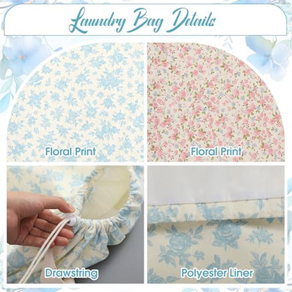 Satinior 2 Pcs Floral Laundry Bag Backpack for Dorm Travel 29" x 18" Canvas - style: Floral