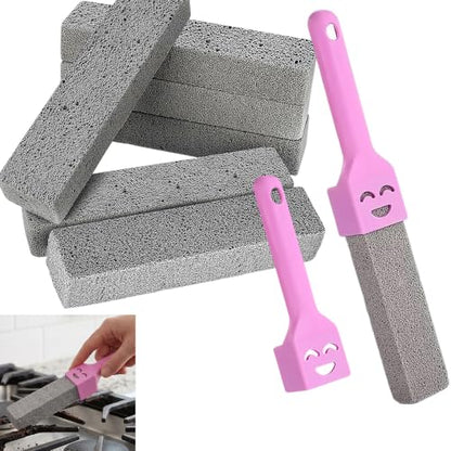 Pumice Stone for Cleaning Gas Stove Grates Top and Toilet with 2 Handle - 6Pack Cleaning Pumice Stone Toilet Bowl Cleaner for Oven