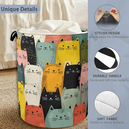 Cute Cat Laundry Basket,Foldable with Handles Tote Bag Oxford Cloth for Bathroom Bedroom Dirty Clothes Storage Bucket 16" x 20.8" - color: Cute Cat