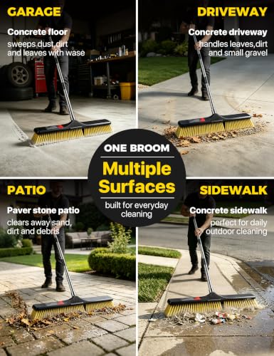 24" Push Broom with 55" Stainless Steel HandleMulti-Surface Floor Sweeper