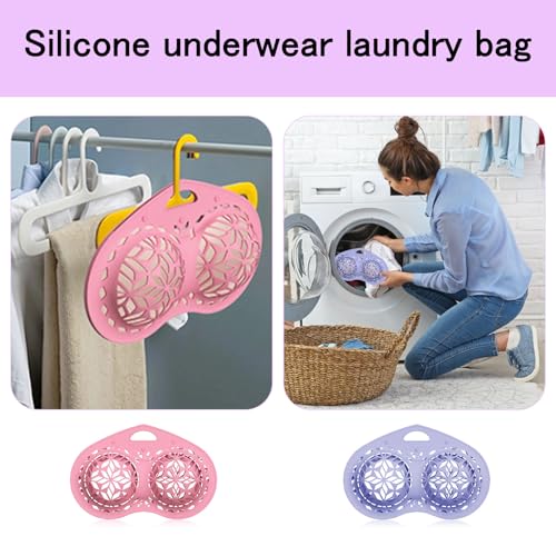 2 Pcs Lingerie Wash Bags, Silicone Delicates Bags for Washing Machine Bra Bag for Laundry Laundry Wash Bag for A-Cup to D-cup, Maternity, Sports, Sexy Bras (Pink+Purple)