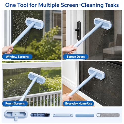 2026 New Window Screen Cleaning Brush, 4-in-1 Multi-Functional Cleaning Tool, Screen Cleaning Brush, Mesh Screen Cleaner, Gentle for Cleaning Dust and Hair