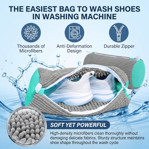 Shoes Washing Bag(2Pcs) Durable Sneaker Laundry Bag for Washer Dryer (Grey) - color: Grey