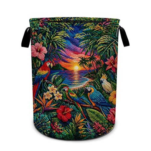 Hawaii Parrot Laundry Basket Foldable Oxford Laundry Hamper With Handle For Room Bathroom Bedroom - color: Hwaiian