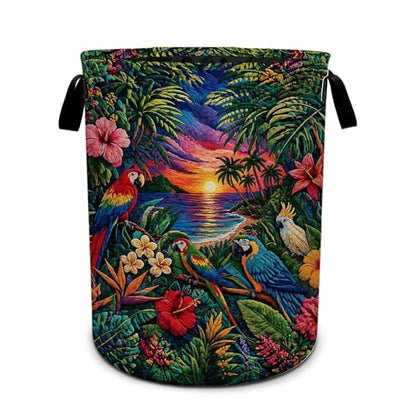 Hawaii Parrot Laundry Basket Foldable Oxford Laundry Hamper With Handle For Room Bathroom Bedroom - color: Hwaiian