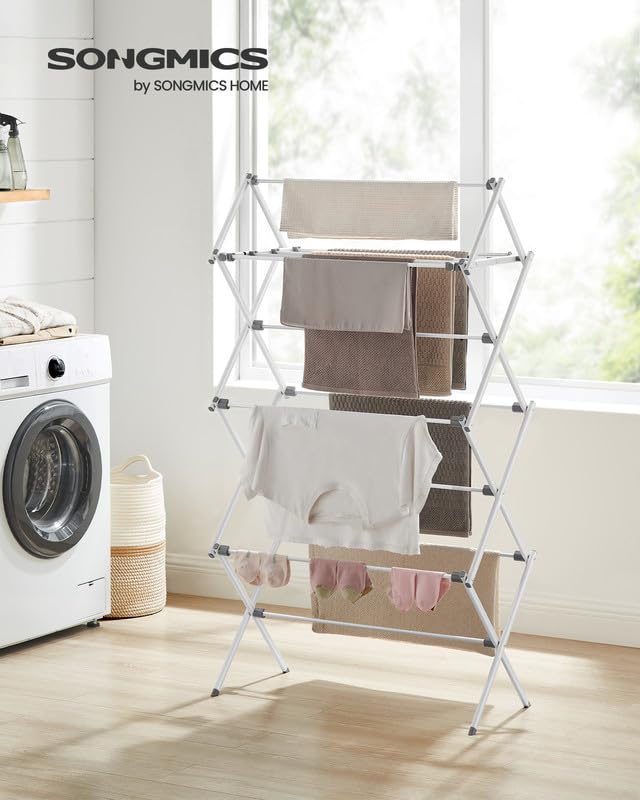 SONGMICS Foldable Clothes Drying Rack, 29.5 x 14.6 x 53.1 Inches - color: White, size: 29.5" W