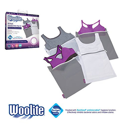 Laundry 360 Sanitized 4 Pack Ultimate Activewear Wash Bag Set White Grey Color | 80GSM Mesh | Large Size Athletic Laundry Protection