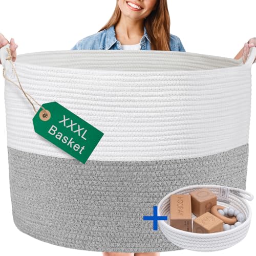 Huddle XXXLarge WASHABLE Blanket Basket for Living Room,Toys Storage, Baby - color: Grey and White, size: XXXL