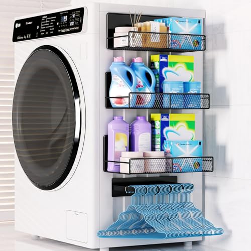 DTUQYX Magnetic Shelf for Washing Machine 4-Pack: Widen Magnetic Laundry Organizer (5"-6") with Hanger Organizer, Strong Magnet, Rust Proof, Heavy Duty Magnetic Spice Rack for Refrigerator (Black) - color: Black