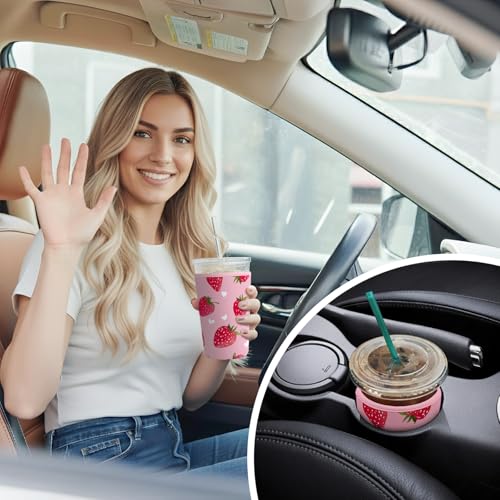 Iced Coffee Sleeve Reusable Neoprene Cup Sleeves, Strawberry - color: Strawberry