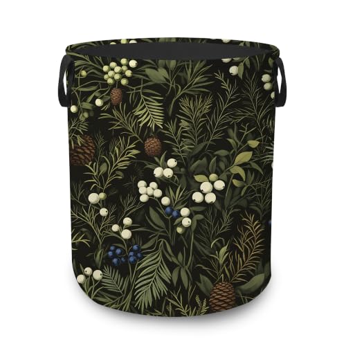 Botanical Pine Cone Dirty Clothes Hamper,Foldable Laundry Basket with Handles,Forest Green Leaves Waterproof Oxford Cloth Storage Bin for Bedroom Bathroom Nursery,16 x 20 Inch - color: Botanical Pine Cone,Forest Green Leaves