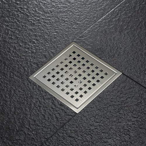 4 Inch Square Shower Drain with Flange, Removeable Grate SUS 304 Stainless Steel Shower Drain with Hair Catcher (Brushed Nickel, 4 Inch) - color: Brushed Nickel, size: 4 Inch