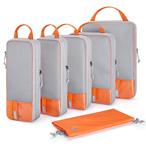 BAGSMART Compression Packing Cubes for Travel Essentials - color: Sunset Orange, size: Set of 6