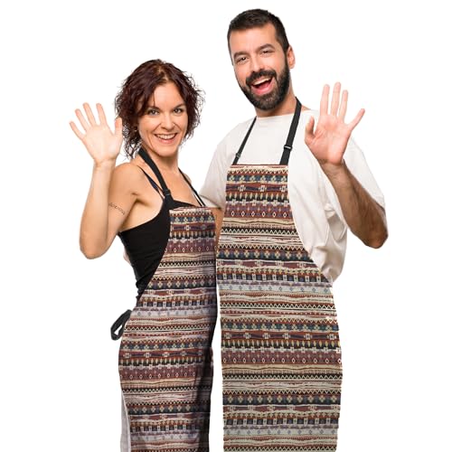 Garden Apron for Men Boho Style Ethnic Pattern Cooking Aprons for Women for Kitchen Cooking Restaurant BBQ Painting Crafting Gardening 27” (W) x 31” (H), Waterproof Aprons - color: Boho Style Ethnic Pattern
