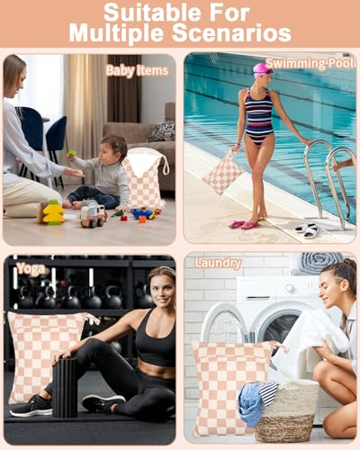 ALVABABY 3 Pack Wet Dry Bags for Cloth Diapers, Swimsuits & Gym Clothes, Waterproof Reusable Baby Diaper Bag with 2-Zippered Compartments, Hanging Strap, Machine Washable, Small/Medium/Large for Dayca - color: Beige grid