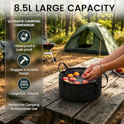 TRENDBOX Foldable Wash Basin Sink Water Bag Portable Mini 8.5L for Footbath Camping Hiking Outdoor Durable Design - color: Dark Blue