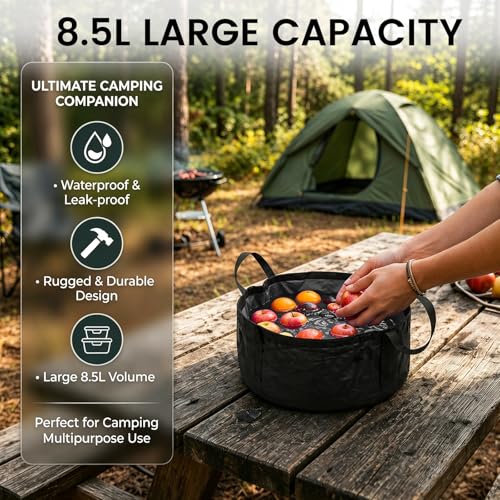 TRENDBOX Foldable Wash Basin Sink Water Bag Portable Mini 8.5L for Footbath Camping Hiking Outdoor Durable Design - color: Dark Blue