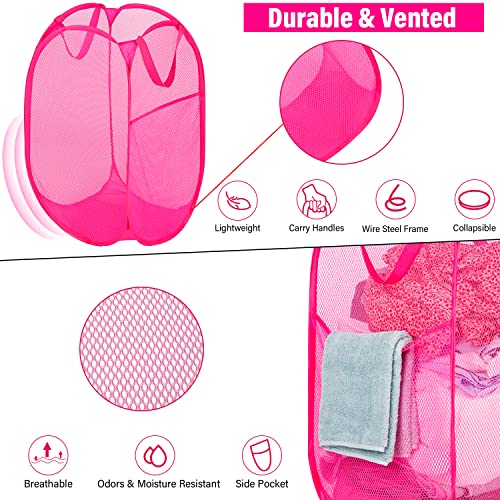 Deluxe Strong Mesh Pop up Laundry Hamper Basket with Side Pocket for Laundry Room, Bathroom, Kids Room, College Dorm or Travel Blush - color: Blush