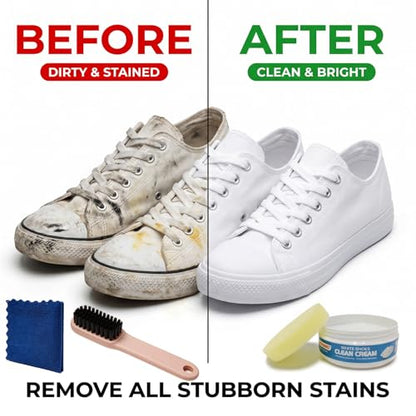 Liecho White Shoe Cleaner Cream – No-Wash Solid Cleaning Paste with Cloth & Shoe Brush Included – Multipurpose White Shoe Cleaner for Leather Sneakers, Soles, Canvas, Bags