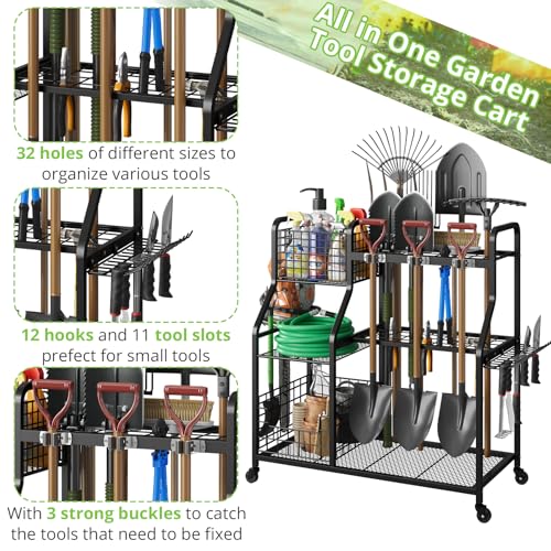 keomaisyto Garden Tool Holder Organizer with Heavy Duty Wheels for Garage - size: 36.2W*16.5"D*37"H-with Wheels