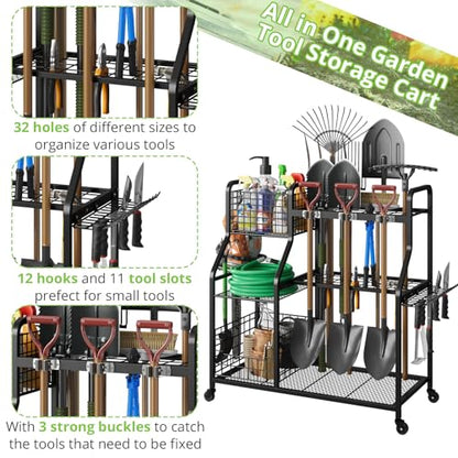 keomaisyto Garden Tool Holder Organizer with Heavy Duty Wheels for Garage - size: 36.2W*16.5"D*37"H-with Wheels