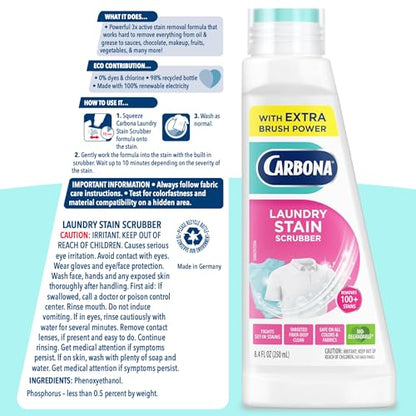 Carbona Laundry Stain Scrubber & Remover (8.4 Fl Oz), Extra-Strength Bio-Enzyme Formula, Brush-Top Applicator for Fiber-Deep Clean, Fast & Easy - size: 8.4 Fl Oz (Pack of 1)