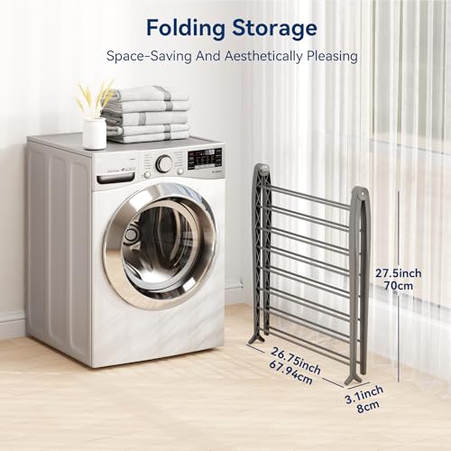 Whitmor Spacemaker Folding Drying Rack, Indoor Clothes Organizer with Patent-Pending Design, Space Saving, 6" L x 26" W x 51.5" H, Grey - color: Gray