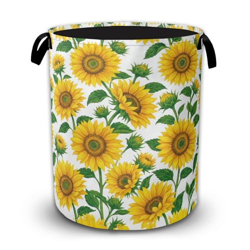 Summer SunflowersLaundry Basket with Handles, Large Capacity Foldable Laundry Hamper, Waterproof Oxford Cloth Clothes Storage Bin for Bedroom Bathroom Dorm - color: Summer Sunflowers