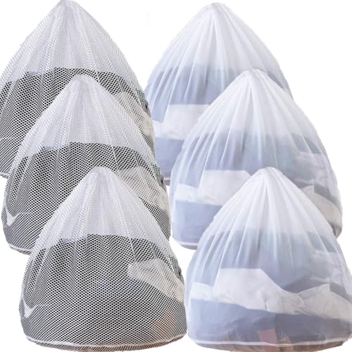Mesh Laundry Bags with Adjustable Single Shoulder Straps 24" x 32" Sturdy Nylon Material Laundry Liners with Drawstring Closure for College, Dorm and Apartment(6PCS-XXLarge) - size: 6PCS-XXLarge