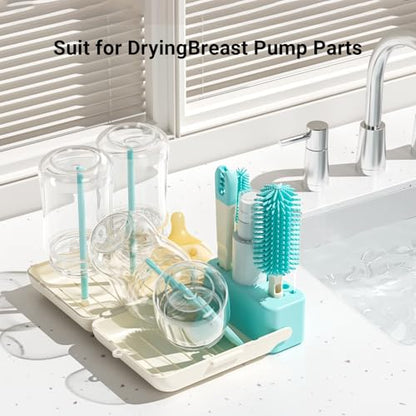 Aynmer Baby Bottle Brush Cleaner Set - 10 In 1 Travel Bottle Cleaning Brush Kit with Silicone Bottle Brush, Nipple Brush, Soap Dispenser, Portable Drying Rack, Breast Pump & Bottle Cleaning Kit -Green - color: Lake Green