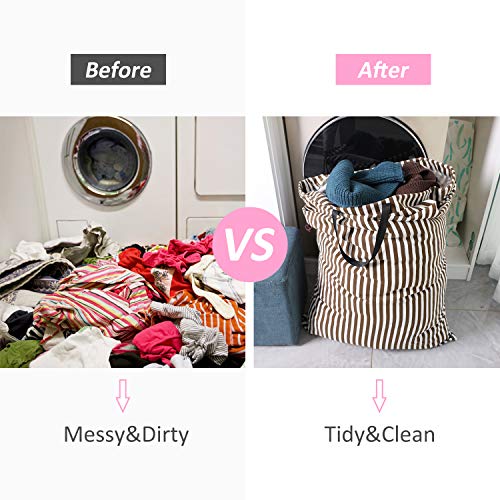 SWISSELITE Heavy Duty Laundry Bag, Large Travel Dirty Clothes Bag - color: Stripe Coffee
