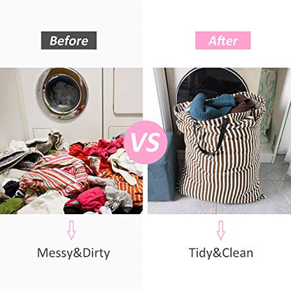 SWISSELITE Heavy Duty Laundry Bag, Large Travel Dirty Clothes Bag - color: Stripe Coffee