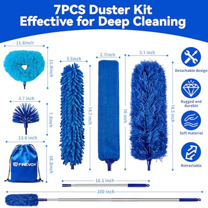 Duster with Extension Pole, 7 in 1 Cleaning Kit with Microfiber Dusters - size: 7 in 1