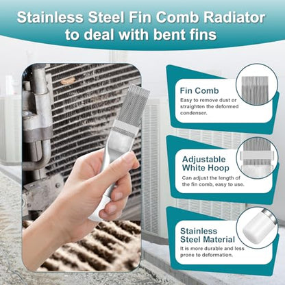 Air Conditioner Coil Cleaning Brush Kits - Double Sided HVAC Brush AC Coil Cleaner Brush and Metal Radiator Fin Comb Compatible with Air Conditioner HVAC Fin Comb Straightener