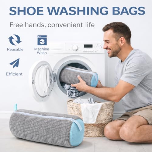 Shoe Washing Bags for Washer & Dryer (2-Pack) – Mesh Laundry Bags for Sneakers, Self-Locking Zipper, 39 x 19cm Large Size - color: Grey 2 pcs
