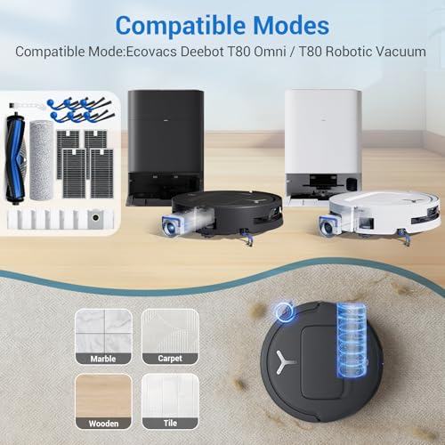 T80 Omni Replacement Parts for Ecovacs Deebot T80 Omni T80 for Yeedi M14 Plus Robotic Vacuum Cleaner Parts with 1 Roller,1 Mop,4 HEAP,6 Dust Bag,6 Side Brush,1 Clean Brush Accessories - color: 19 Pack Cleaner Parts