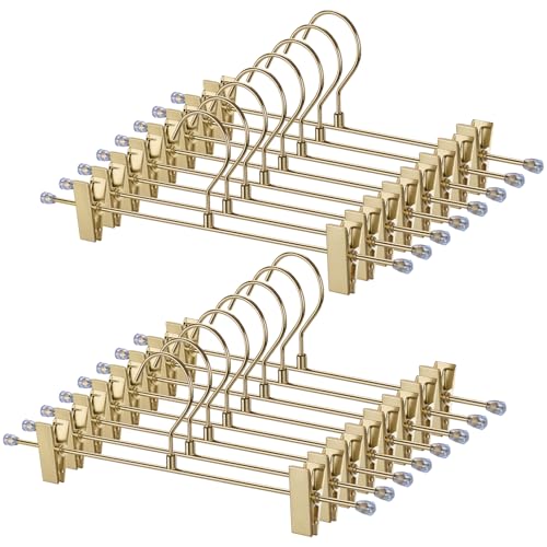 16 Pack Pants Hangers with Clips, 12.2 Inch Slim Metal Clothes Hangers with 360° Swivel Hooks, Heavy Duty Space Saving Closet Hangers for Jeans, Slacks, Shorts, Skirt (Gold) - color: Gold