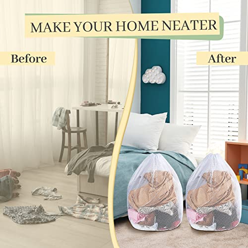 40 Pcs Mesh Laundry Bags Bulk with Drawstring 20 x 24'' White Heavy Duty Mesh Bag Machine Washable Sturdy Large Net Laundry Wash Bag for Dormitory College Apartment Travelling Camping