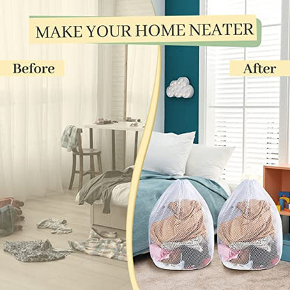 40 Pcs Mesh Laundry Bags Bulk with Drawstring 20 x 24'' White Heavy Duty Mesh Bag Machine Washable Sturdy Large Net Laundry Wash Bag for Dormitory College Apartment Travelling Camping