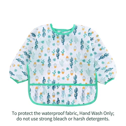 PandaEar (3 Pack Long Sleeve Bibs| Waterproof Full Sleeve Bib for Baby Infant Toddler 6-36 Months - style: Cactus